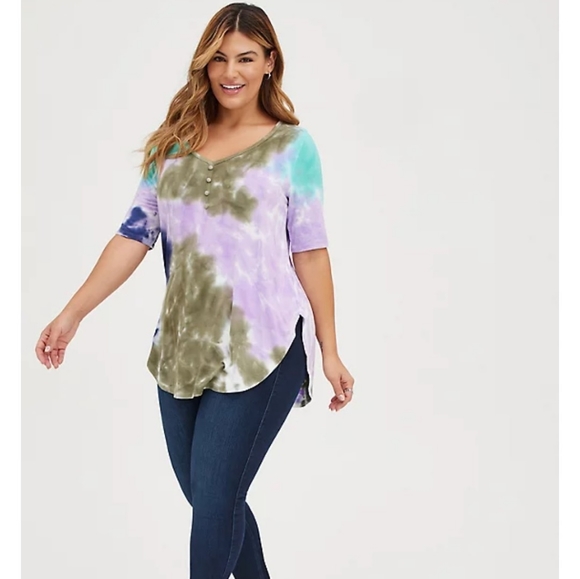 Super Soft Tunic Henley Tie Dye Shirt - Picture 2 of 4